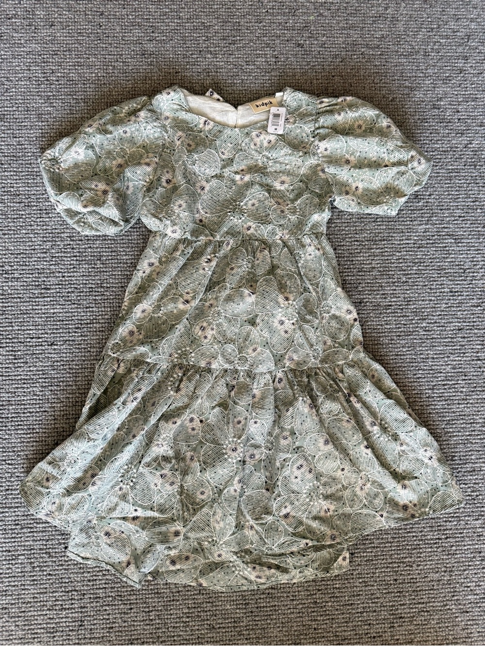 NEW NWT kidpik Girls Dress Floral Blue White M / 10 Puff Sleeve Tiered